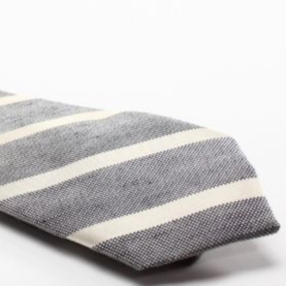 Tallia Gray Robert Stripes Linen Blend Necktie